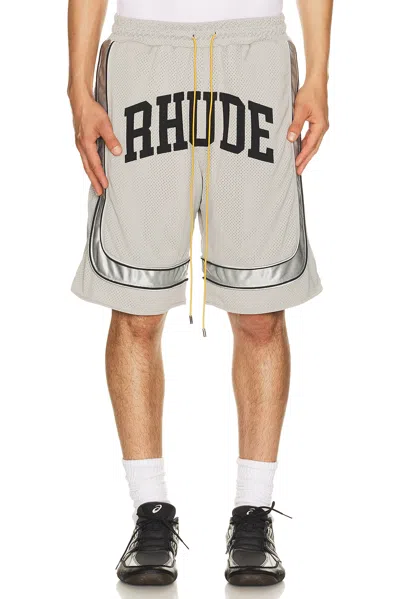 Rhude Baggy Mesh Collegiate Logo Shorts In Neutral