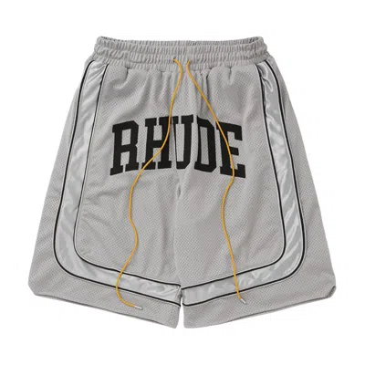 Pre-owned Rhude Baggy Mesh Collegiate Logo Shorts 'grey/silver' | Men's Size Xl