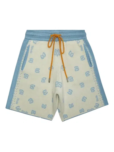 Rhude Banco "stone Blue/ivory" Knitted Shorts In Neutrals