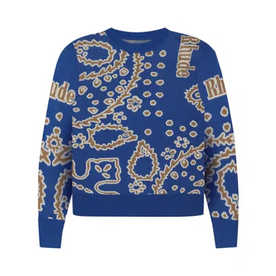 Pre-owned Rhude Bandana Knit Crewneck 'blue/tan/creme' | Men's Size Xl
