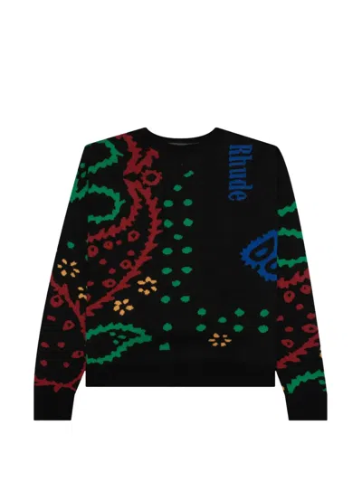 Rhude Bandana Knit Crewneck Sweater In Black