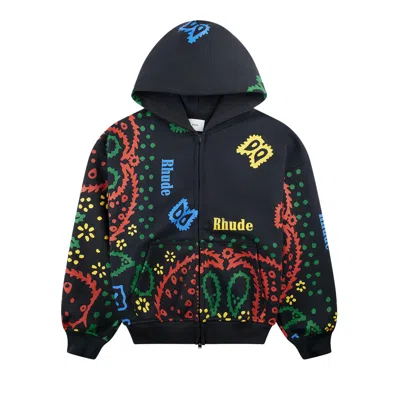 Pre-owned Rhude Bandana Print Full-zip Hoodie 'vintage Black' | Men's Size S