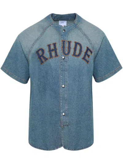 Rhude Baseball Denim Shirt In Dark Indigo