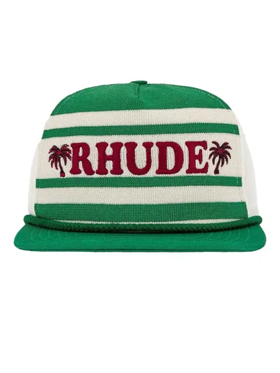 Rhude Beach Club Striped Cap In Green
