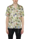RHUDE BEIGE SILK SHIRT WITH ALL-OVER PRINT AND BUTTON FRONT CLOSURE FOR MEN