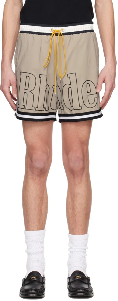 Rhude Beige Striped Swim Shorts In Khaki