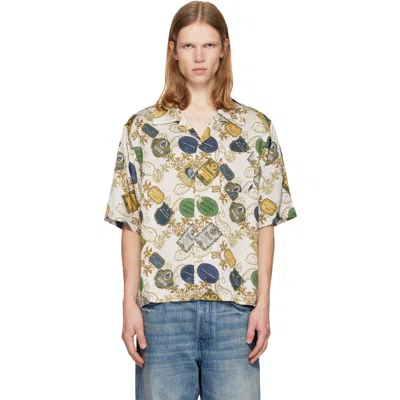 Rhude Beige Vin Bandana Print Button-up Shirt In Cream/multi