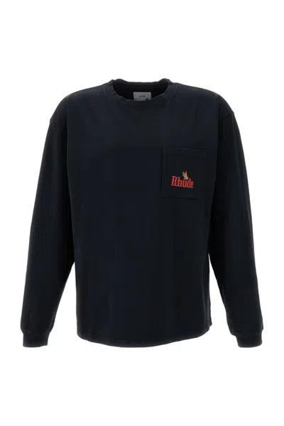 Rhude Black American Spirit Pocket Long Sleeve T-shirt In Blue