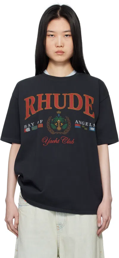 Rhude Black 'bay Of Angels Yacht' T-shirt In 2306 Vtg Black