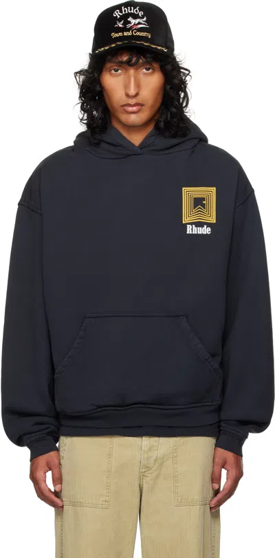 Rhude Black Chevron Logo Repeat Hoodie In Vtg Black