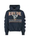 Rhude Black Cotton Jersey Hoodie With Multicolor Logo In Blue