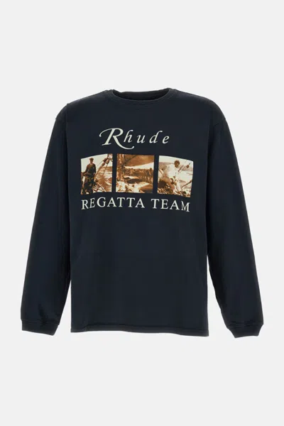 Rhude Black Crewneck Graphic Print T-shirt In Multi