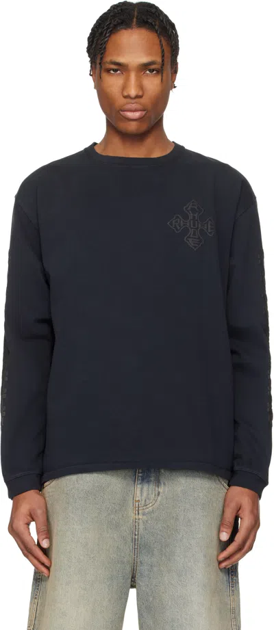 Rhude Black Cross Ls T-shirt In Vtg Black