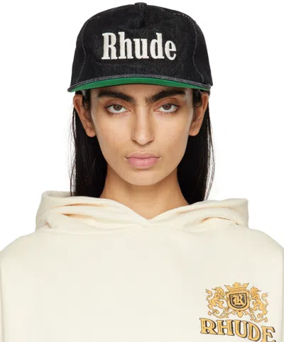 Rhude Black Denim Logo Cap In 0372 Black