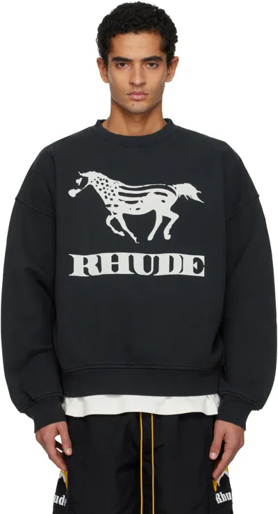 Rhude Oversized Cotton Crewneck Sweatshirt In Black