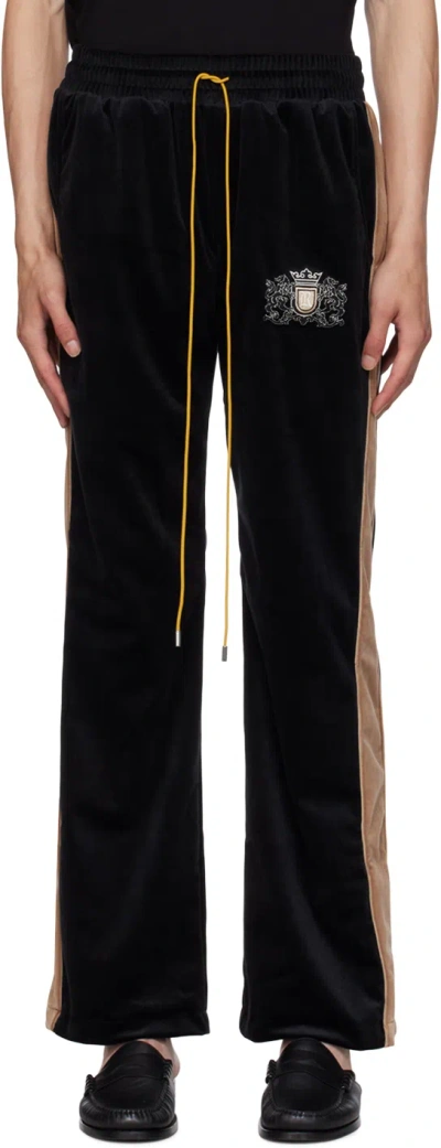 Rhude Black Embroidered Sweatpants In Black/khaki