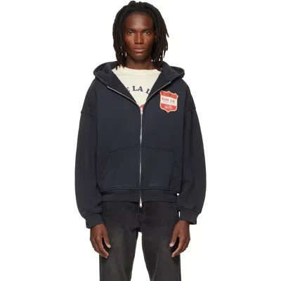 Rhude Black Filtaro Crest Zip-up Hoodie In Blue