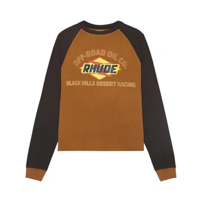 Pre-owned Rhude Black Hills Long-sleeve Tee 'camel/black' In Multi-color