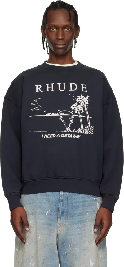 Rhude I Need A Getaway Printed Cotton Sweatshirt In Black