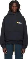 Rhude Loose-fit Hooded Sweatshirt With Ribbed Cuffs In Blue