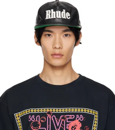 Rhude Black Logo Leather Cap