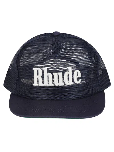 Rhude Black Logo Mesh Embroidered Polyester Baseball Cap In Grey