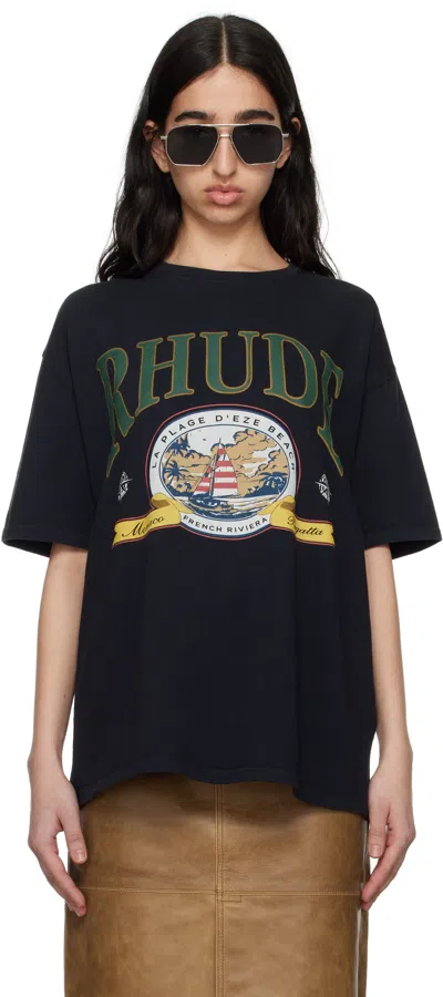 Rhude Black 'monaco Regatta' T-shirt In 2306 Vtg Black