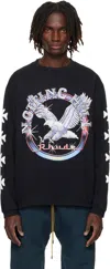 Rhude Notting Hill Eagle Vintage Black Long Sleeve T-shirt In Black