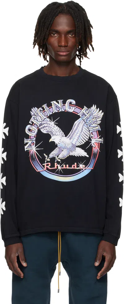 Rhude Eagle-print Ribbed Sweatshirt In Black
