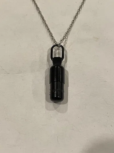 Pre-owned Rhude Black Pill Pendant Silver Roll Chain Necklace In Black/silver