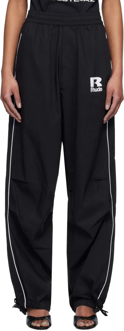 Rhude Black Piping Parachute Track Pants In 0015 Black