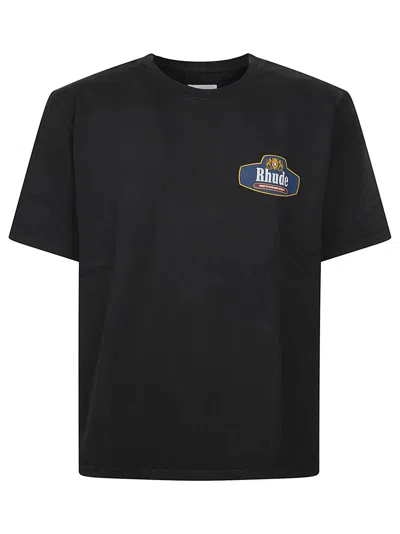 RHUDE BLACK RACING CREST COTTON T-SHIRT
