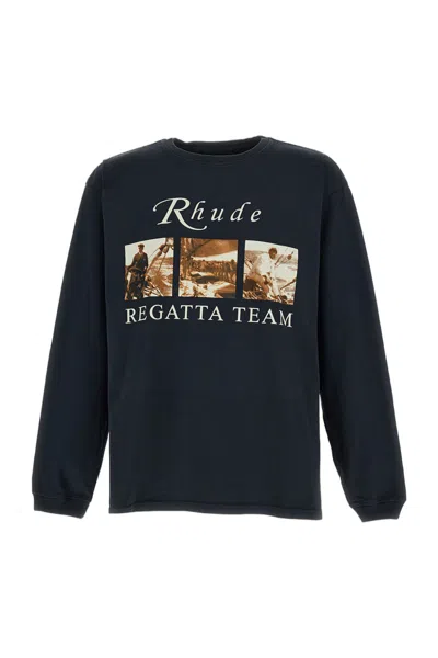 Rhude Black Regatta Cotton Printed T-shirt In Blue