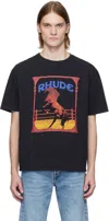 Rhude Cadre Noir Logo-print Cotton-jersey T-shirt In Vtg Black