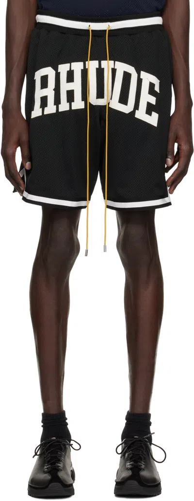 RHUDE BLACK 'RHUDE' COLLEGIATE BASKETBALL SHORTS