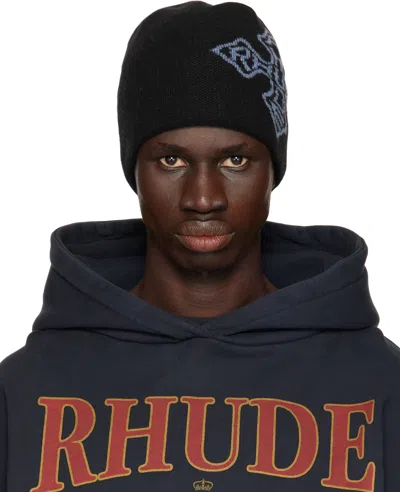 Rhude Black '' Cross Beanie In Black/blue
