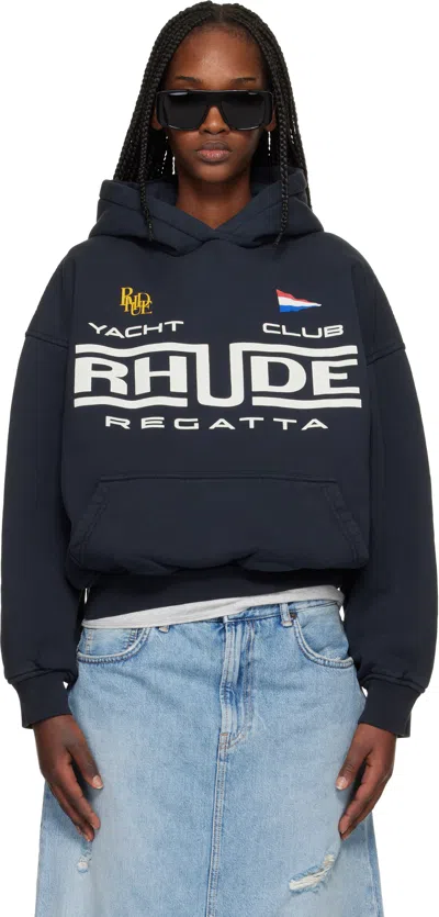 Rhude Black ' Regatta Yacht Club' Hoodie In Blue