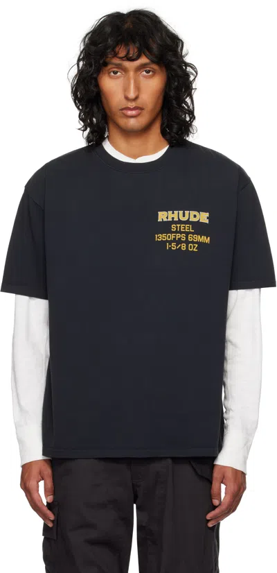 Rhude Black ' Steel' T-shirt In Vtg Black