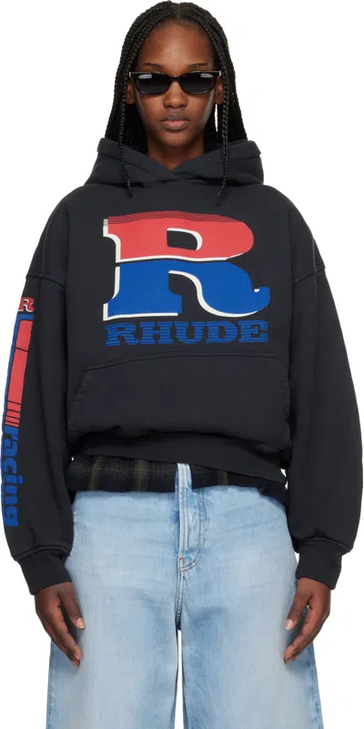 Rhude Black Split Petrol Logo Hoodie