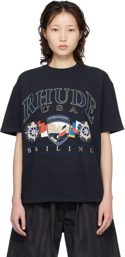 Rhude Black Usa Sailing Icon T-shirt In Blue
