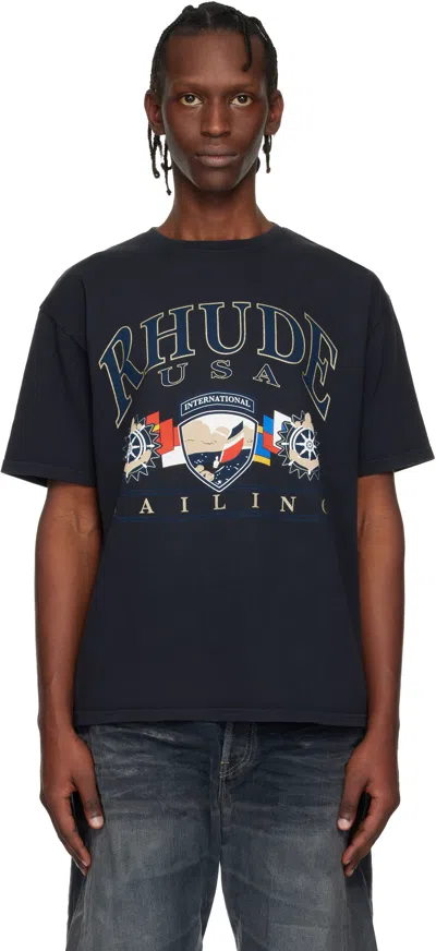 Rhude Classic Black T-shirt With Crew Neckline And Short Sleeves