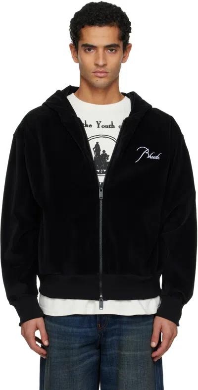 Rhude Black Velour Classique Zip-up Hoodie
