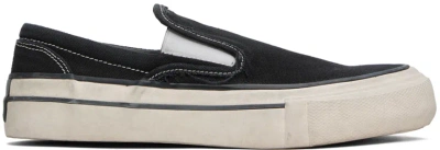 Rhude Black Washed Canvas Slip-on Sneakers In Black / Off White
