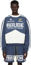 Rhude Men's Champions Colorblock Sweatshirt In Navy/vtg White