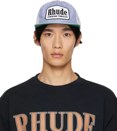 Rhude Blue & White Striped 'tobacco' Cap In Multi