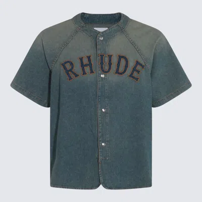 Rhude Baseball Denim Shirt In 1305 Dark Indig