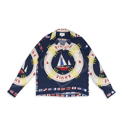 Rhude Blue Flag Sail Ls Silk Button-down Shirt