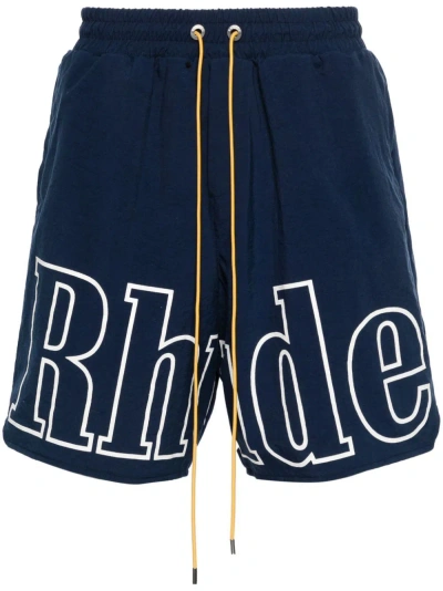 RHUDE BLUE LOGO-PRINT SHORTS