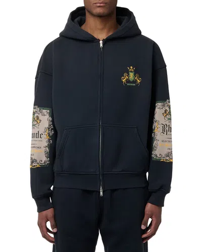 Rhude Bordeaux Reserve Zip Up Hooded Sweatshirt In Blue