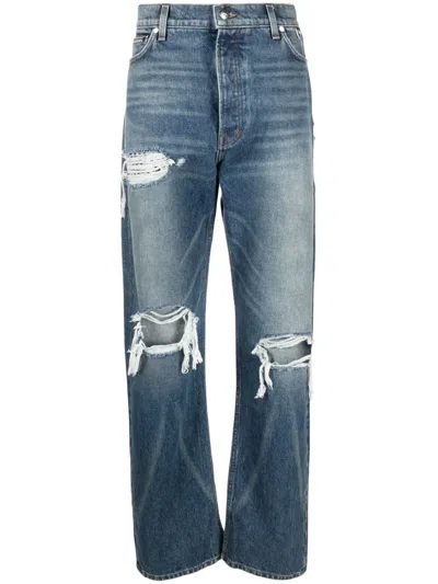 Rhude Boxer Distressed Straight-leg Jeans In Blue